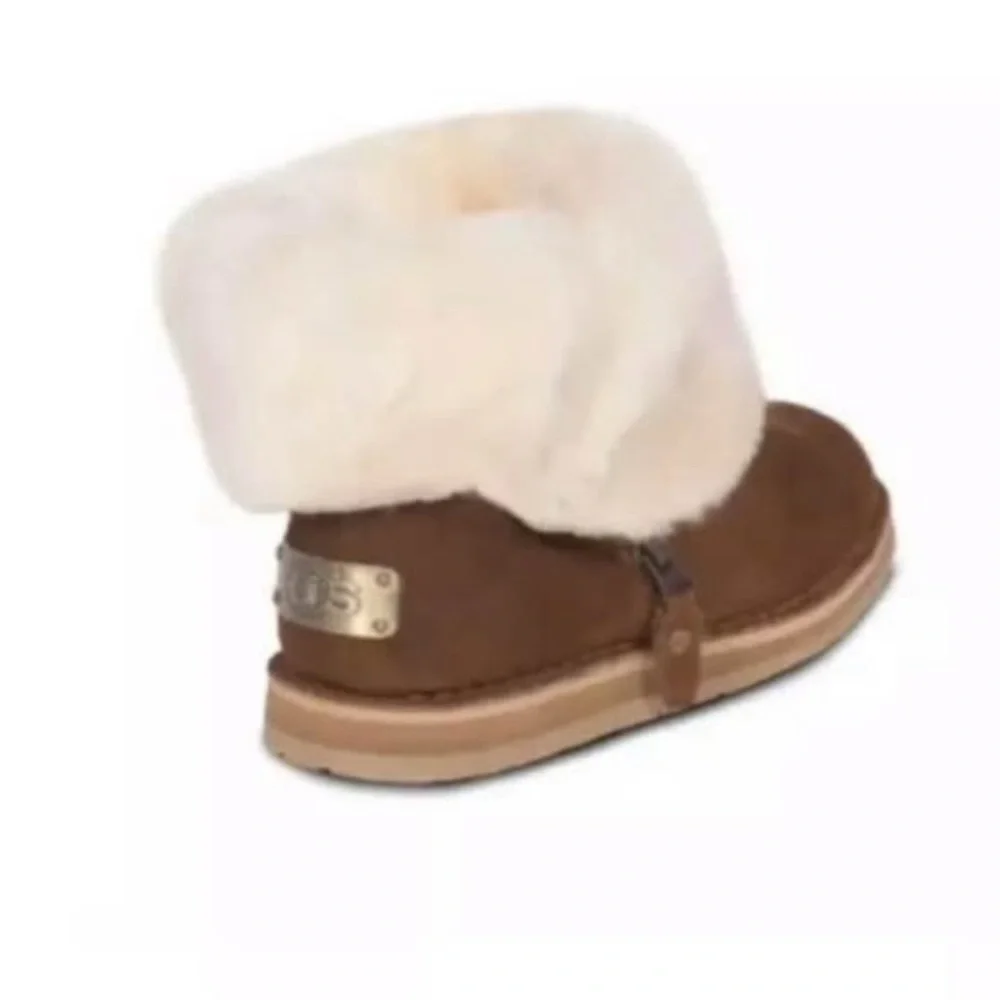 RJ’s Fuzzies Brown Trixie Leather Boots Sheepskin Lined Side Zip  Sz9 NEW!